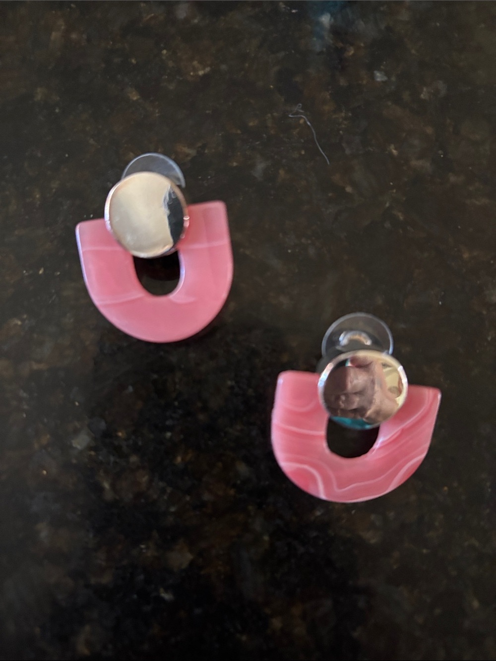 Pink Arc Drop Earrings - Modern Resin and Silver Tone